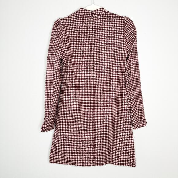 Sezane Erza Burgundy Mini Houndstooth Wool Button Shoulder Mini Dress EU 34 US 2 - Picture 9 of 10